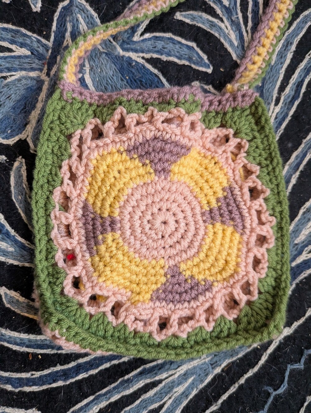 Handmade Crochet Granny Square Small Shoulder Bag - Picture 2 of 4